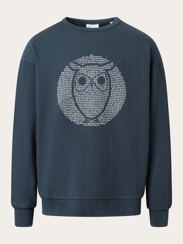 KnowledgeCotton Apparel - MEN Loose fit sweat with owl print Sweats 1001 Total Eclipse