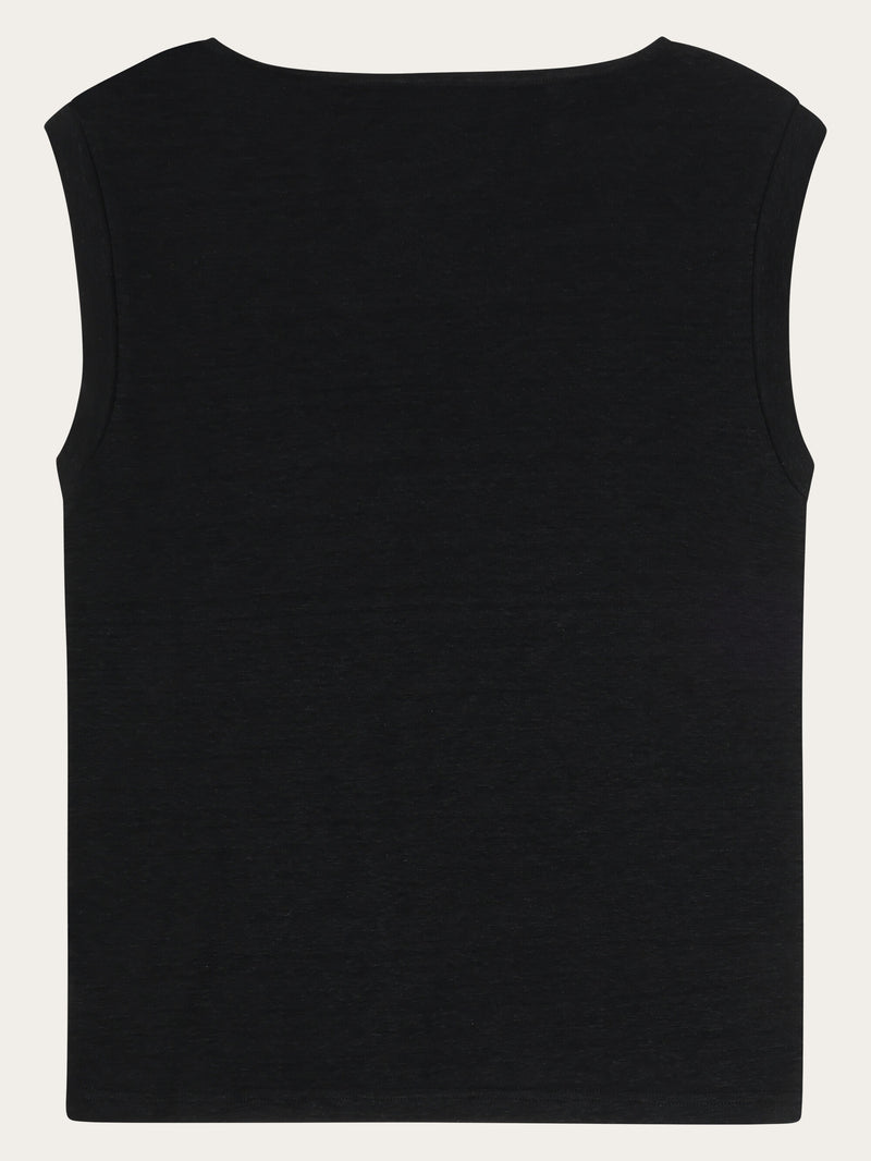 KnowledgeCotton Apparel - WMN Loose fold up linen t-shirt T-shirts 1300 Black Jet