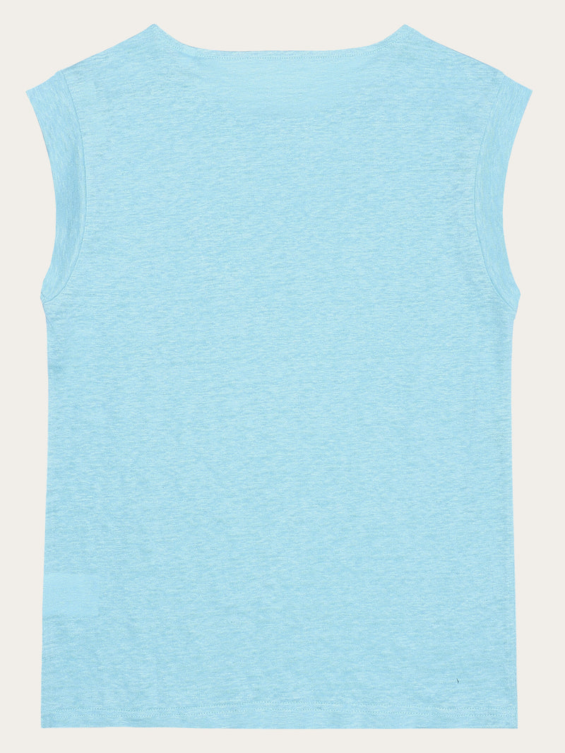 KnowledgeCotton Apparel - WMN Loose fold up linen t-shirt T-shirts 1480 Aqua-Esque