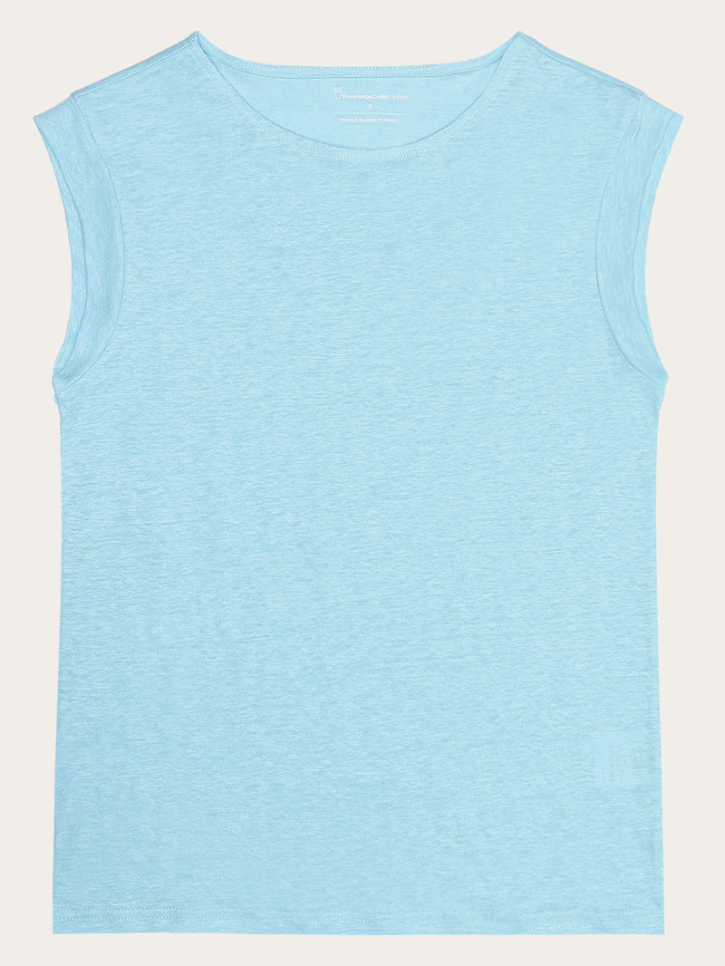 KnowledgeCotton Apparel - WMN Loose fold up linen t-shirt T-shirts 1480 Aqua-Esque