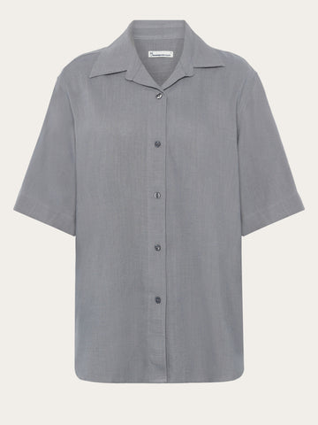 KnowledgeCotton Apparel - WMN Loose linen blend short sleeve shirt Shirts 1493 Ultimate Grey