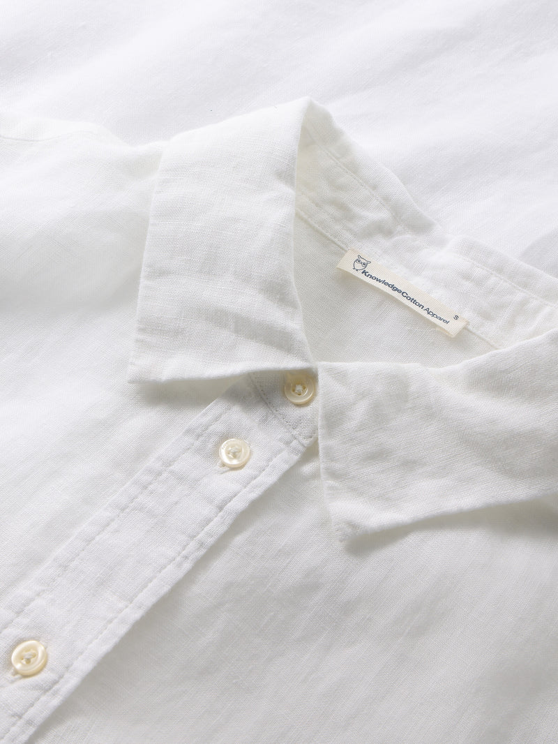 KnowledgeCotton Apparel - WMN Loose linen long sleeved shirt - GOTS/Vegan Shirts 1010 Bright White