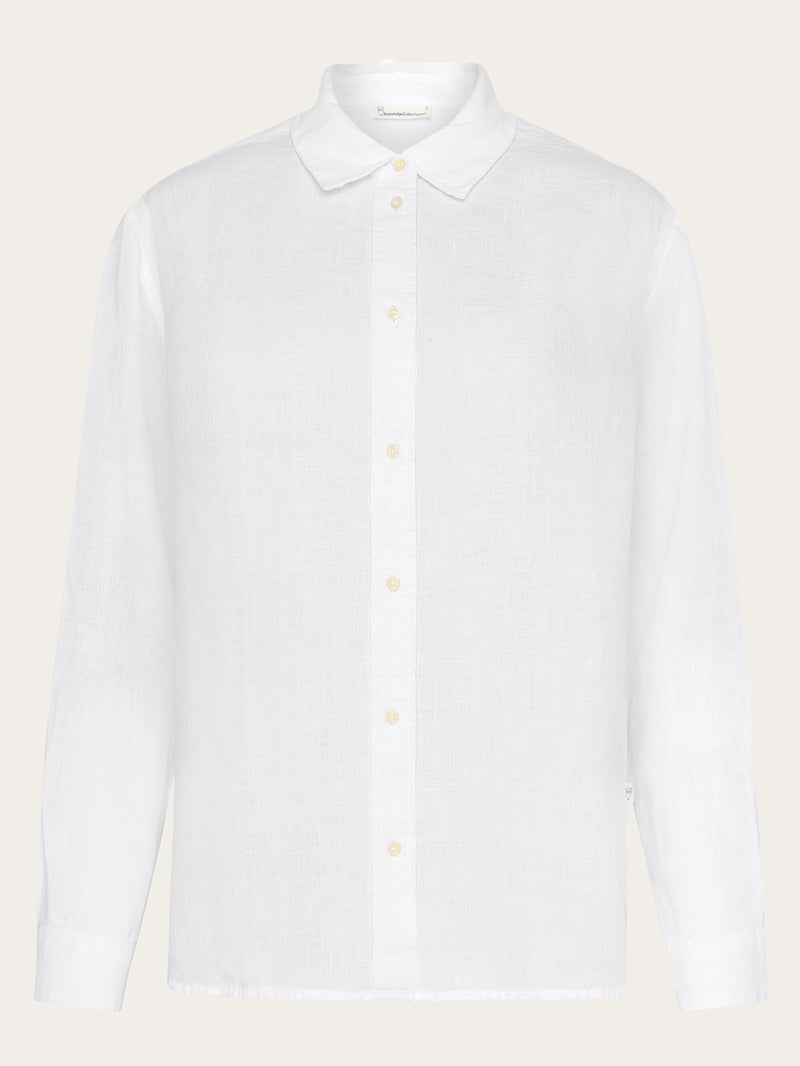 KnowledgeCotton Apparel - WMN Loose linen long sleeved shirt - GOTS/Vegan Shirts 1010 Bright White