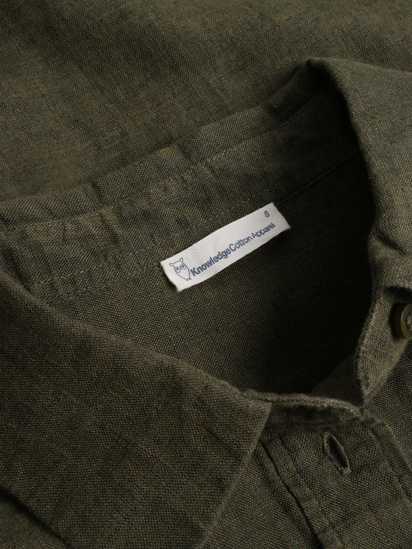 KnowledgeCotton Apparel - WMN Loose linen long sleeved shirt - GOTS/Vegan Shirts 1068 Burned Olive