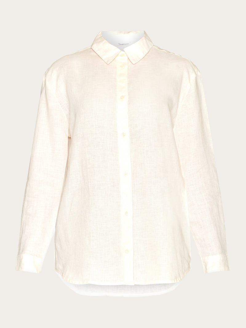 KnowledgeCotton Apparel - WMN Loose linen long sleeved shirt - GOTS/Vegan Shirts 1348 Buttercream