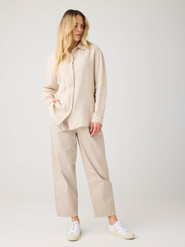 KnowledgeCotton Apparel - WMN Loose linen long sleeved shirt - GOTS/Vegan Shirts 1449 Yarndyed - Light feather gray