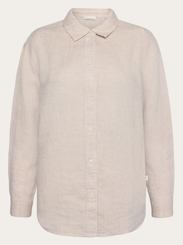 KnowledgeCotton Apparel - WMN Loose linen long sleeved shirt - GOTS/Vegan Shirts 1449 Yarndyed - Light feather gray