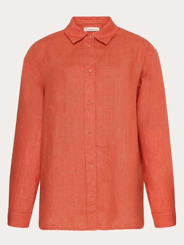 KnowledgeCotton Apparel - WMN Loose linen long sleeved shirt - GOTS/Vegan Shirts 1481 Langoustino