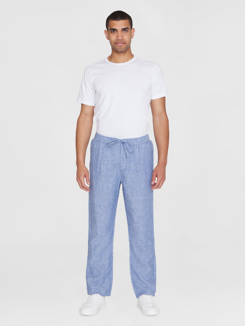 KnowledgeCotton Apparel - MEN Loose linen pant Pants 1432 Moonlight Blue