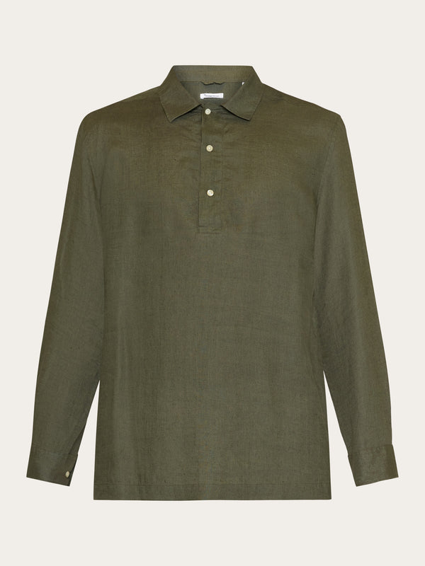 KnowledgeCotton Apparel - MEN Loose linen polo shirt - GOTS/Vegan Shirts 1068 Burned Olive