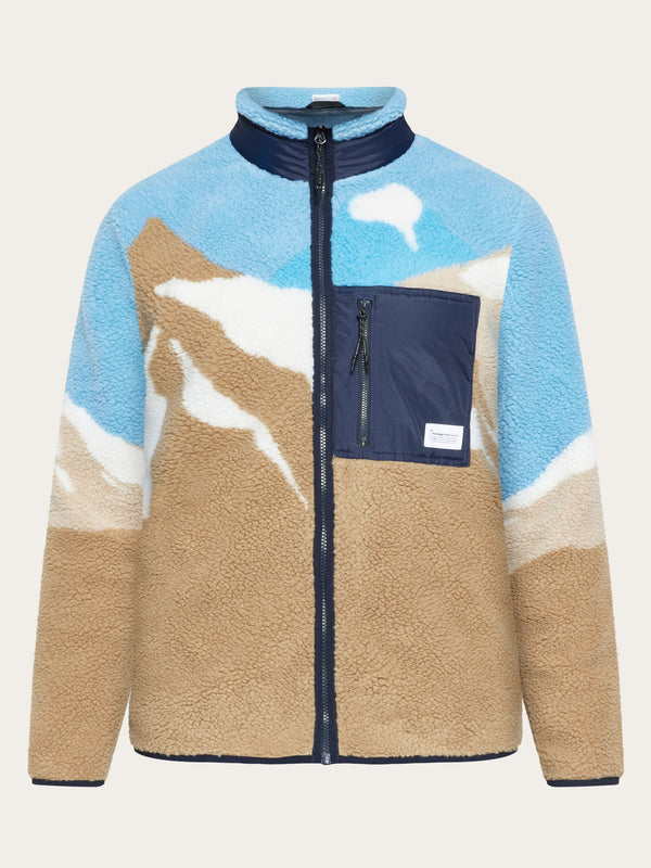 KnowledgeCotton Apparel - UNI Loose mountain teddy jacket - GRS/Vegan Fleeces 9921 Blue