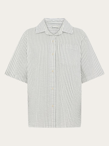 KnowledgeCotton Apparel - WMN Loose seersucker short sleeve shirt Shirts 8031 Grey stripe