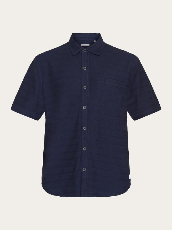 KnowledgeCotton Apparel - MEN Loose short sleeve cotton solid striped jersey shirt - GOTS/Vegan Shirts 1412 Night Sky