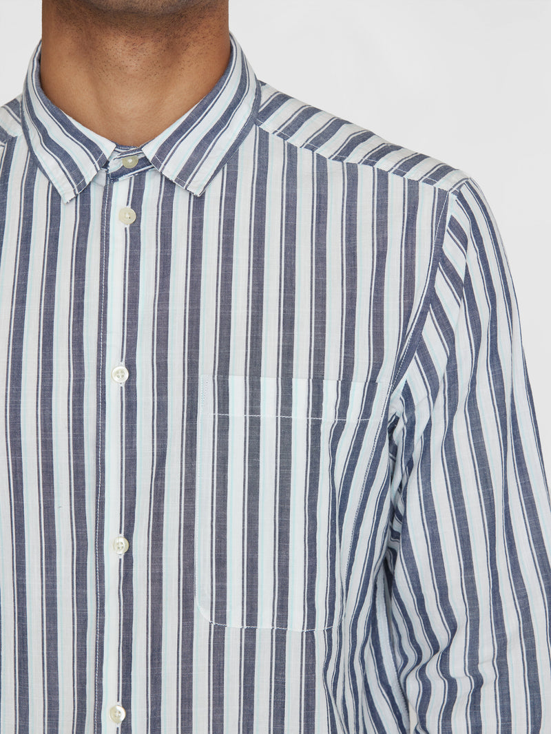 KnowledgeCotton Apparel - MEN Loose striped slub shirt - GOTS/Vegan Shirts 8021 Blue stripe