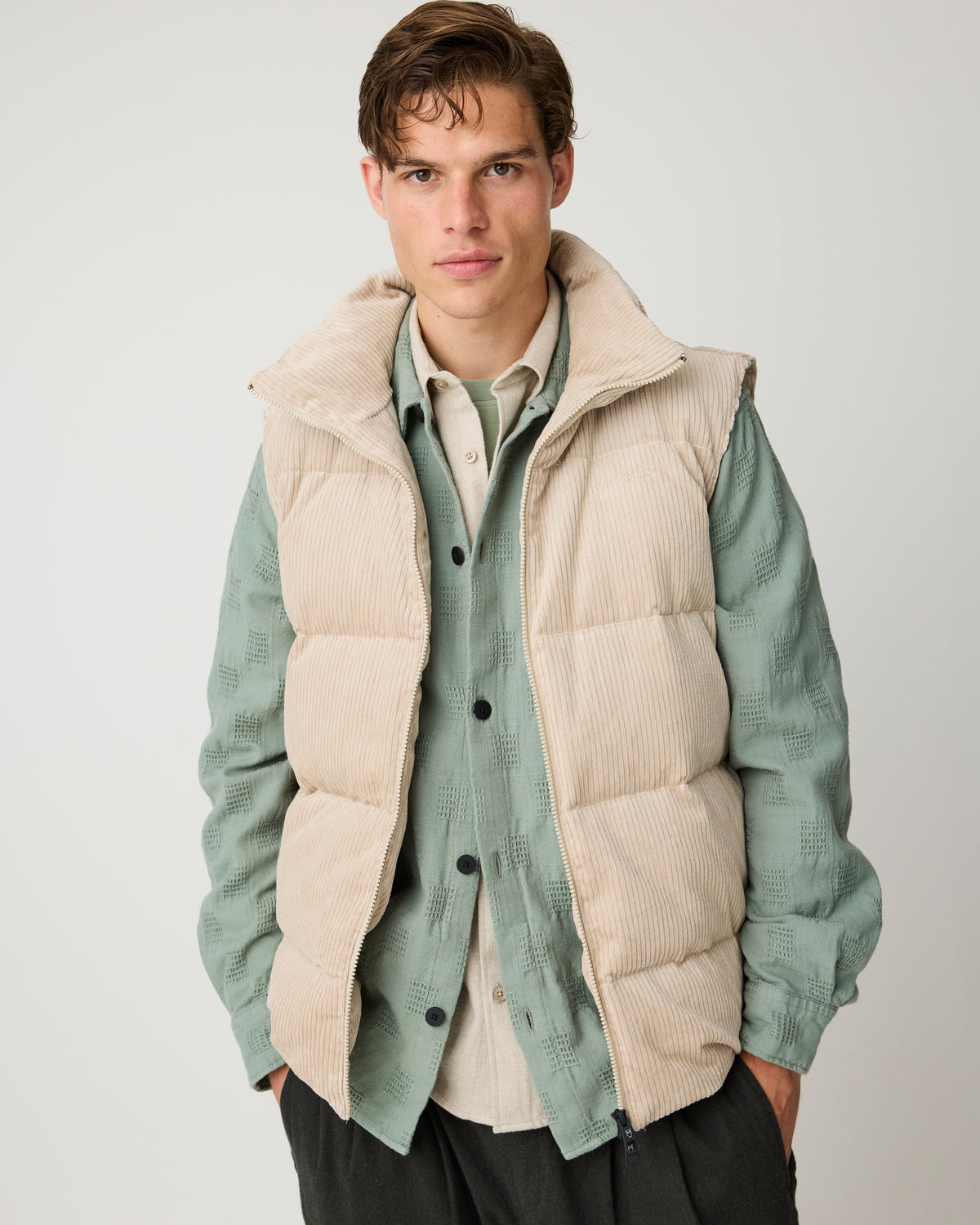KnowledgeCotton Apparel - MEN Loose structure overshirt Overshirts 1396 Lily Pad