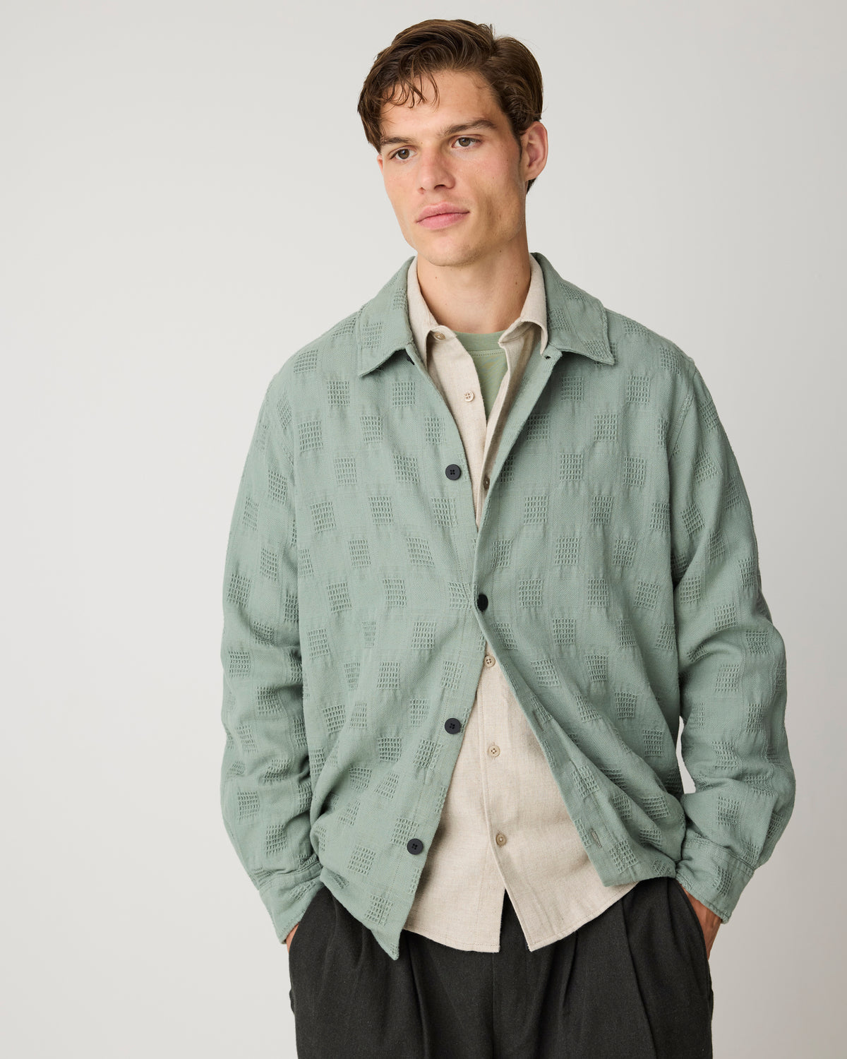KnowledgeCotton Apparel - MEN Loose structure overshirt Overshirts 1396 Lily Pad