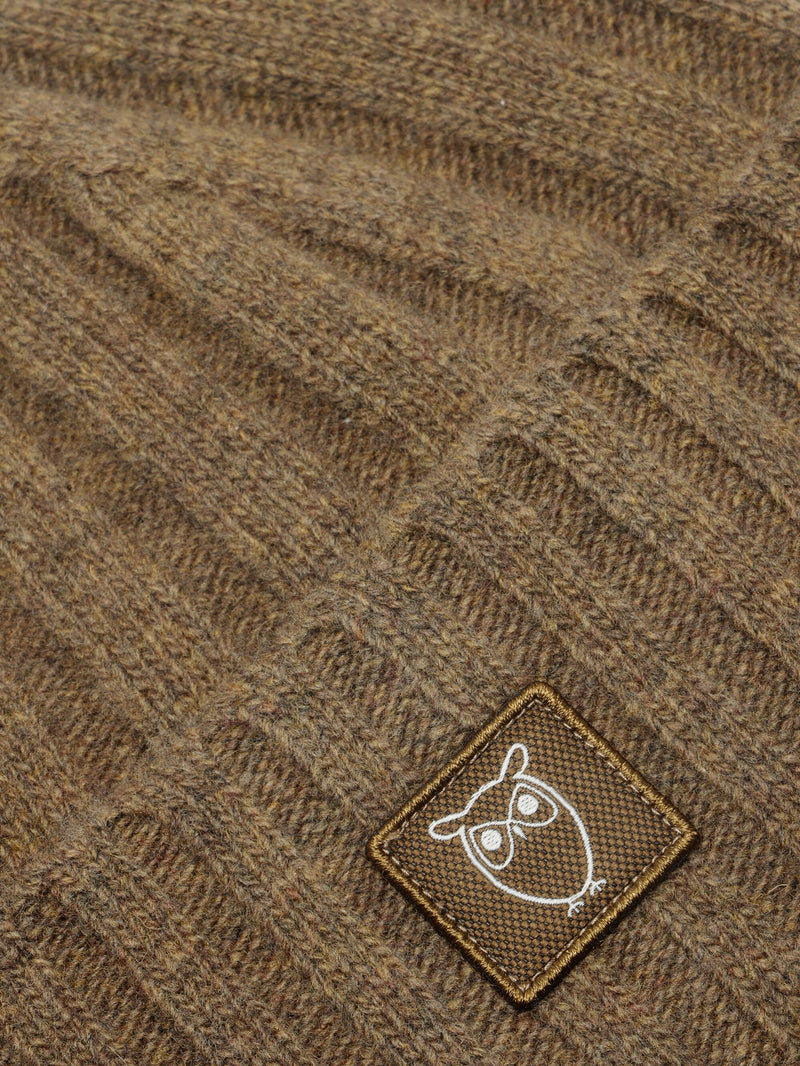 KnowledgeCotton Apparel - UNI Low wool 5x4 rib beanie - RWS Hats 1100 Dark Olive