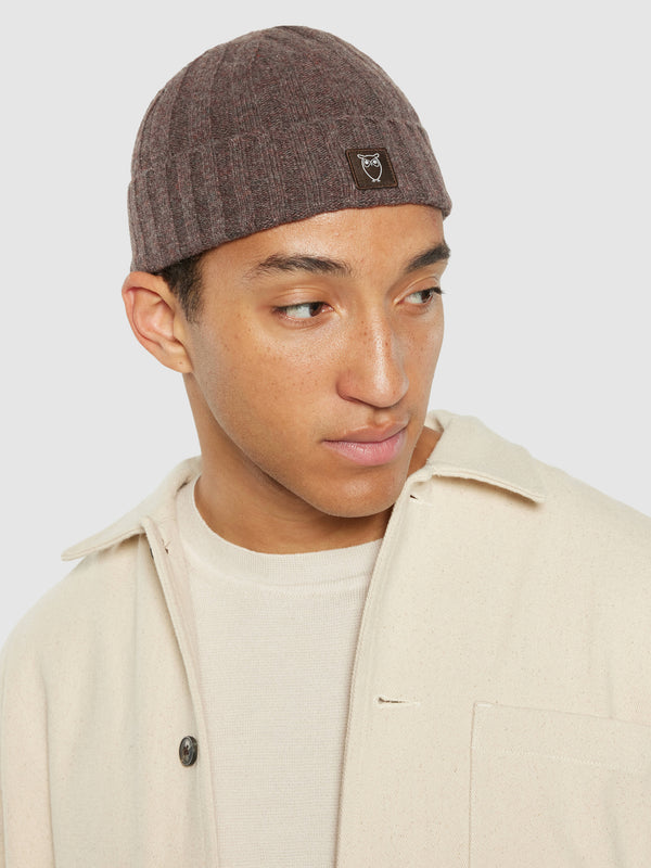 KnowledgeCotton Apparel - UNI Low wool 5x4 rib beanie - RWS Hats 1243 Demitasse (brown)