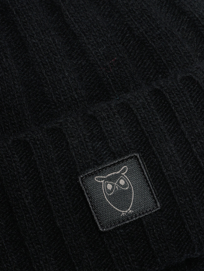 KnowledgeCotton Apparel - UNI Low wool 5x4 rib beanie - RWS Hats 1300 Black Jet