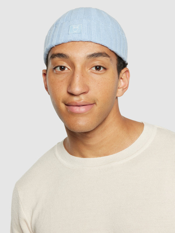 KnowledgeCotton Apparel - UNI Low wool 5x4 rib beanie - RWS Hats 1322 Asley Blue