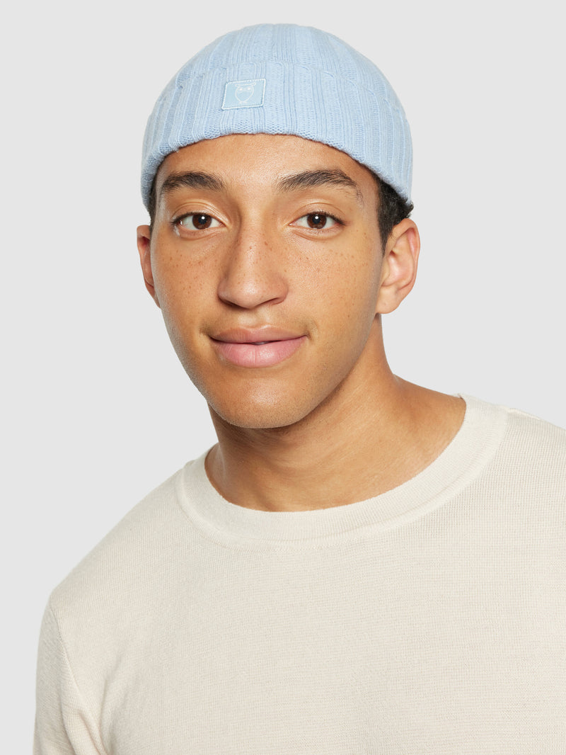 KnowledgeCotton Apparel - UNI Low wool 5x4 rib beanie - RWS Hats 1322 Asley Blue