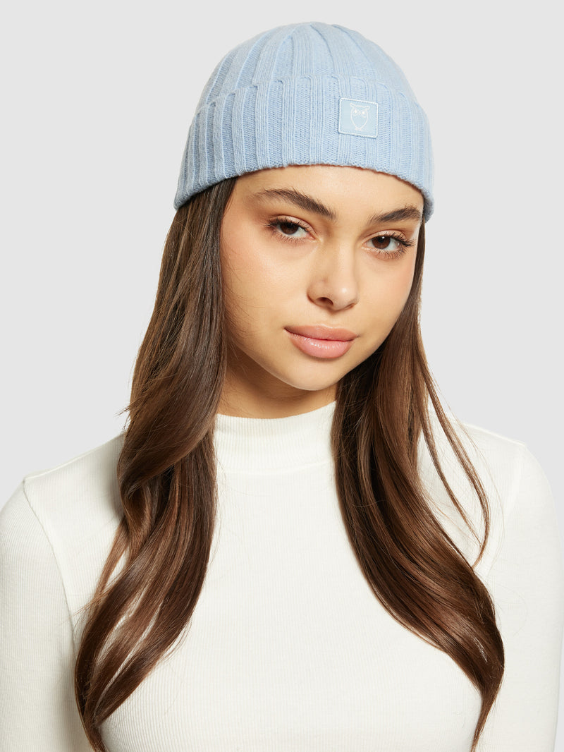 KnowledgeCotton Apparel - UNI Low wool 5x4 rib beanie - RWS Hats 1322 Asley Blue