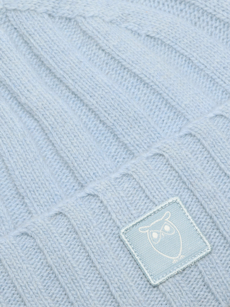 KnowledgeCotton Apparel - UNI Low wool 5x4 rib beanie - RWS Hats 1322 Asley Blue