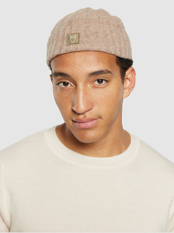 KnowledgeCotton Apparel - UNI Low wool 5x4 rib beanie - RWS Hats 1336 Kelp melange