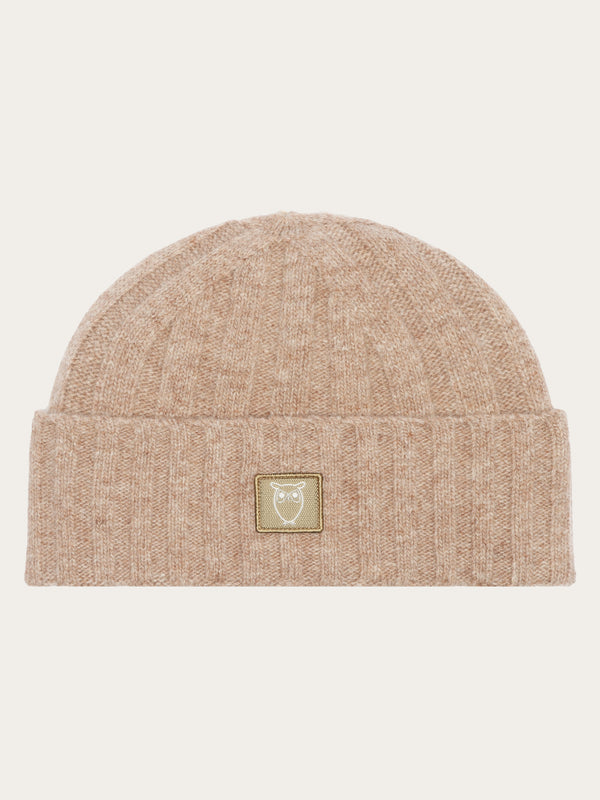 KnowledgeCotton Apparel - UNI Low wool 5x4 rib beanie - RWS Hats 1336 Kelp melange