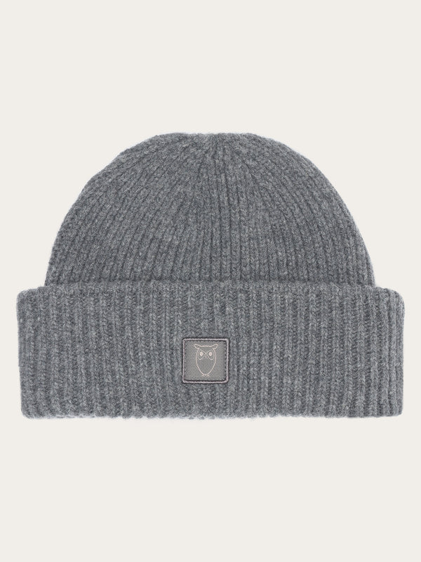 KnowledgeCotton Apparel - UNI Low wool rib beanie Hats 1073 Dark Grey Melange