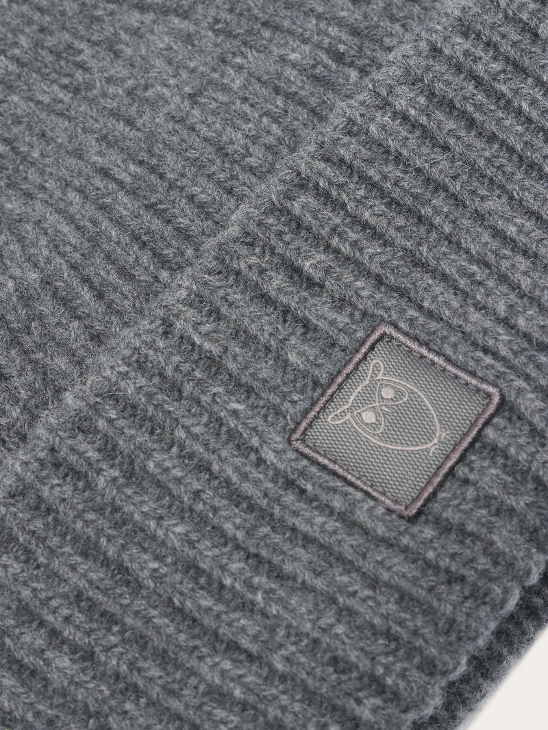 KnowledgeCotton Apparel - UNI Low wool rib beanie Hats 1073 Dark Grey Melange