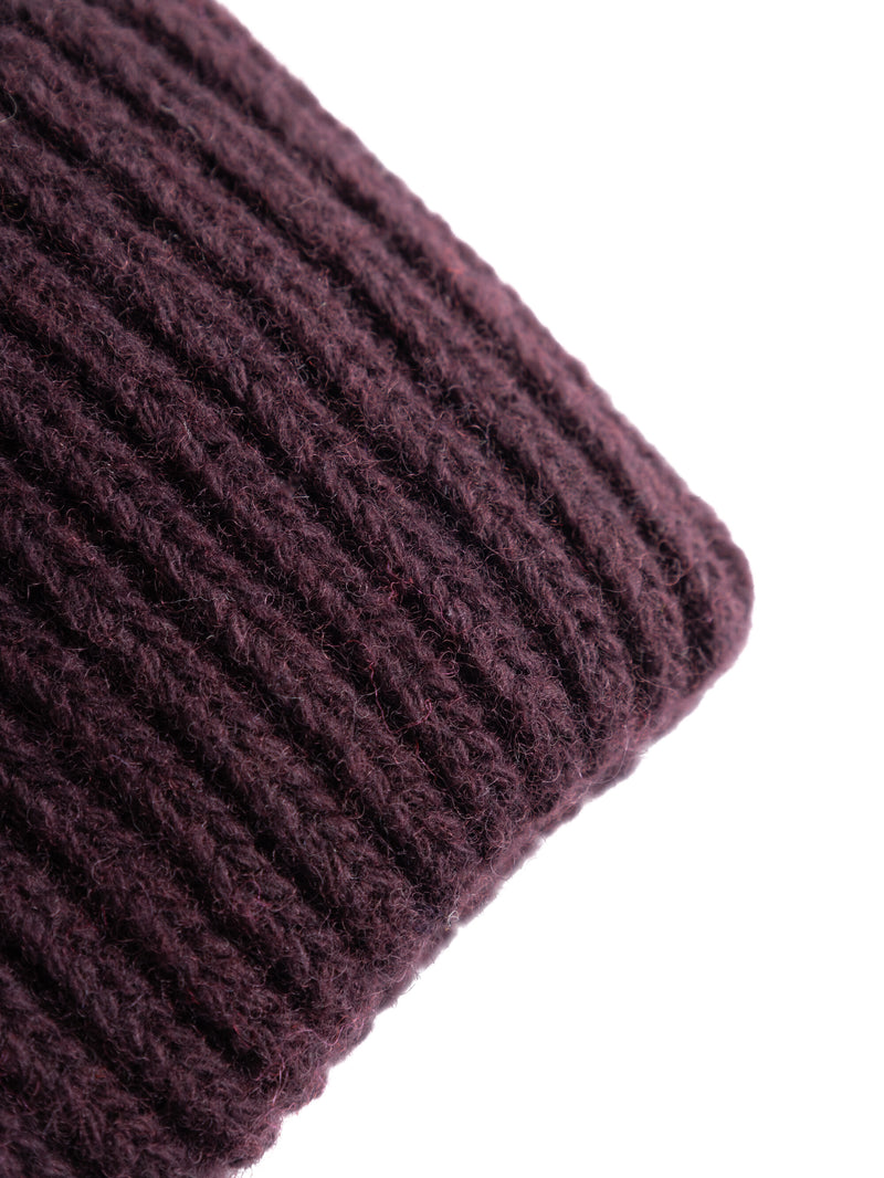 KnowledgeCotton Apparel - UNI Low wool rib beanie Hats 1404 Deep Mahogany
