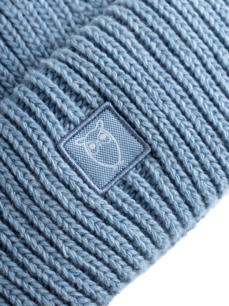 KnowledgeCotton Apparel - UNI Low wool rib beanie Hats 1414 Dusty Blue Melange