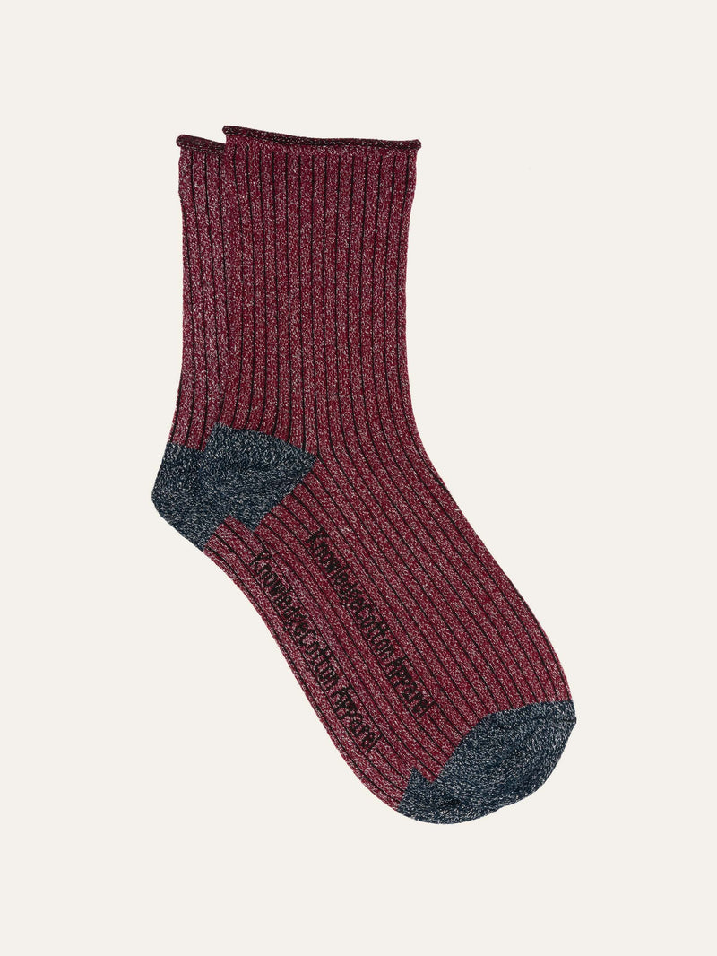 KnowledgeCotton Apparel - WMN Lurex glitter rib socks Socks 1364 Rhubarb