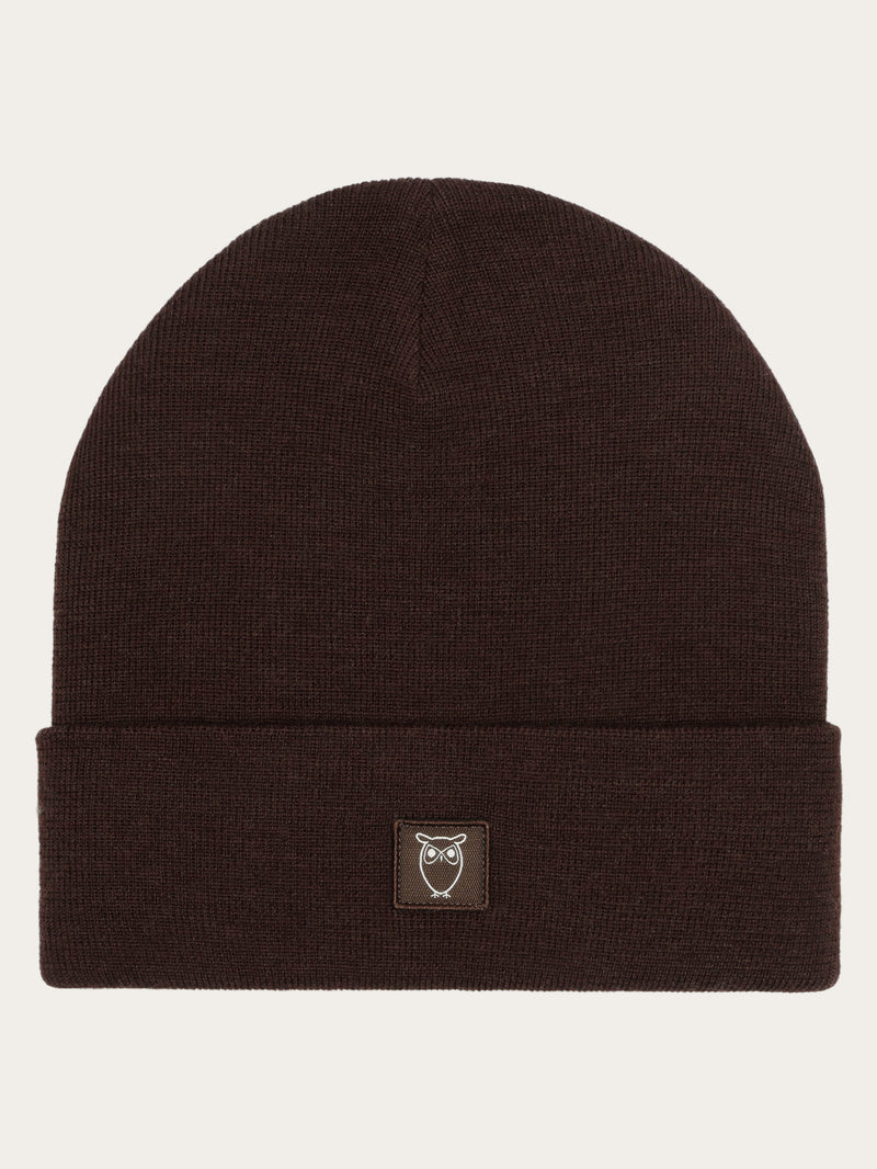 KnowledgeCotton Apparel - UNI Merino Wool Double Layer Beanie RWS Hats 1243 Demitasse (brown)