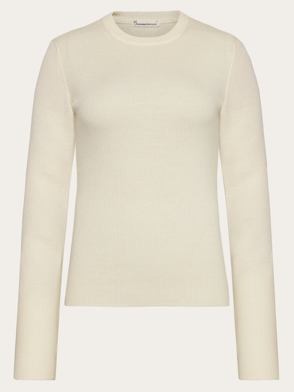 KnowledgeCotton Apparel - WMN Merino Wool Rib Knit RWS Knits 1387 Egret