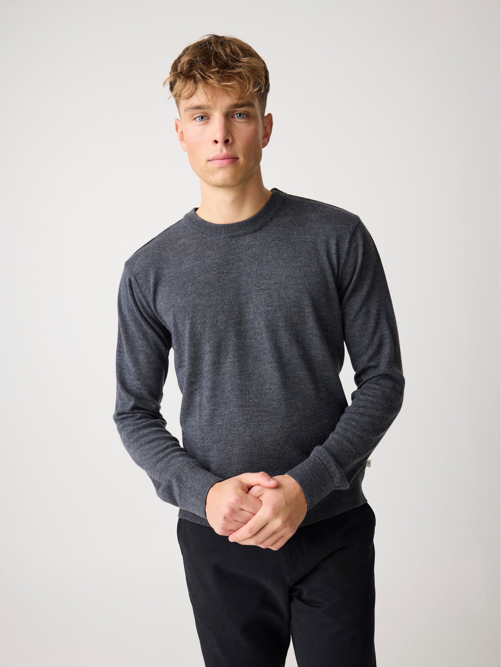 Merino crew neck sweater - Dark Grey Melange