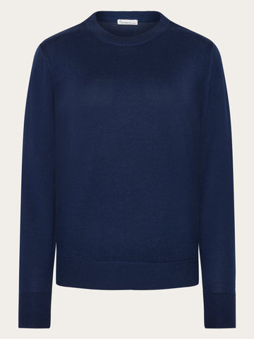 KnowledgeCotton Apparel - WMN Merino crew neck sweater Knits 1001 Total Eclipse