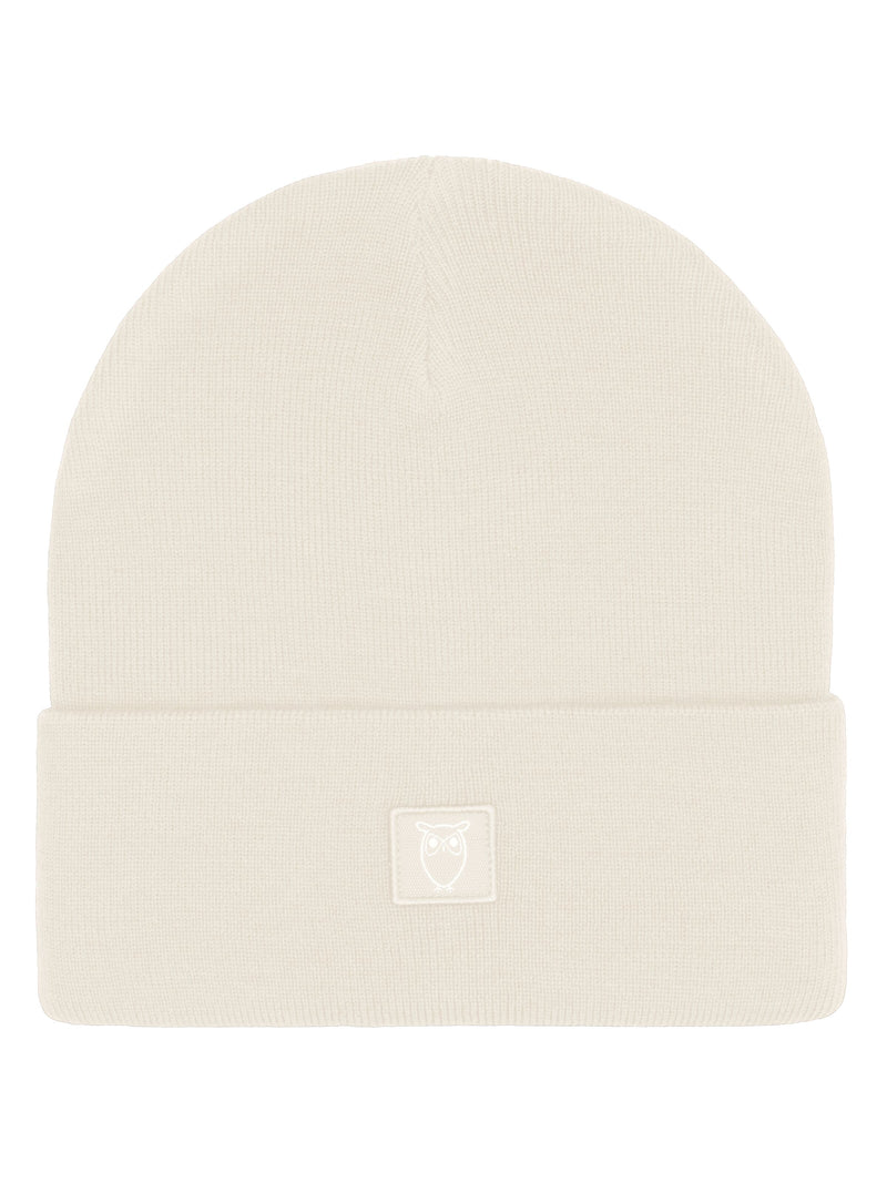 KnowledgeCotton Apparel - UNI Merino double layer badge beanie Hats 1387 Egret