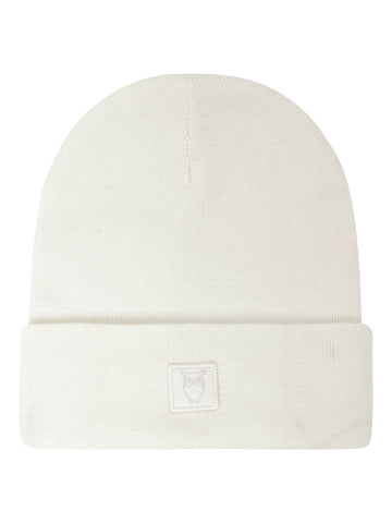 KnowledgeCotton Apparel - UNI Merino double layer badge beanie Hats 1387 Egret