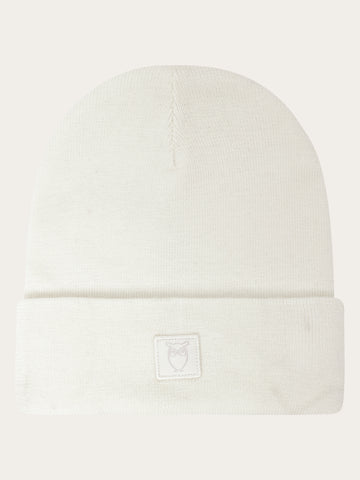 KnowledgeCotton Apparel - UNI Merino double layer badge beanie Hats 1387 Egret