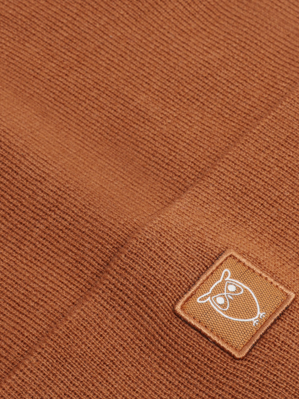 KnowledgeCotton Apparel - UNI Merino double layer badge beanie Hats 1485 Pumpkin Spice