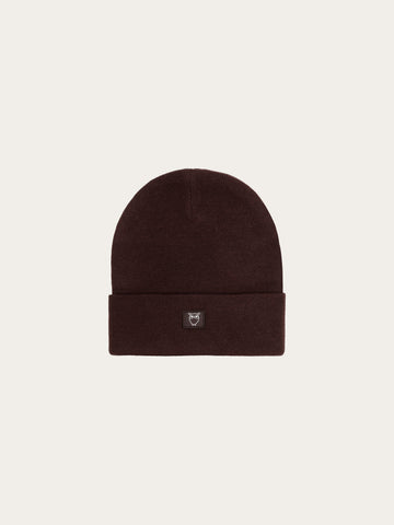 KnowledgeCotton Apparel - UNI Merino double layer badge beanie Hats 1487 Chocolate Torte
