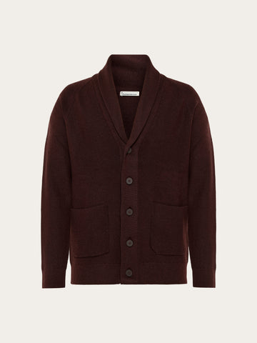 KnowledgeCotton Apparel - MEN Merino knit cardigan Knits 1487 Chocolate Torte
