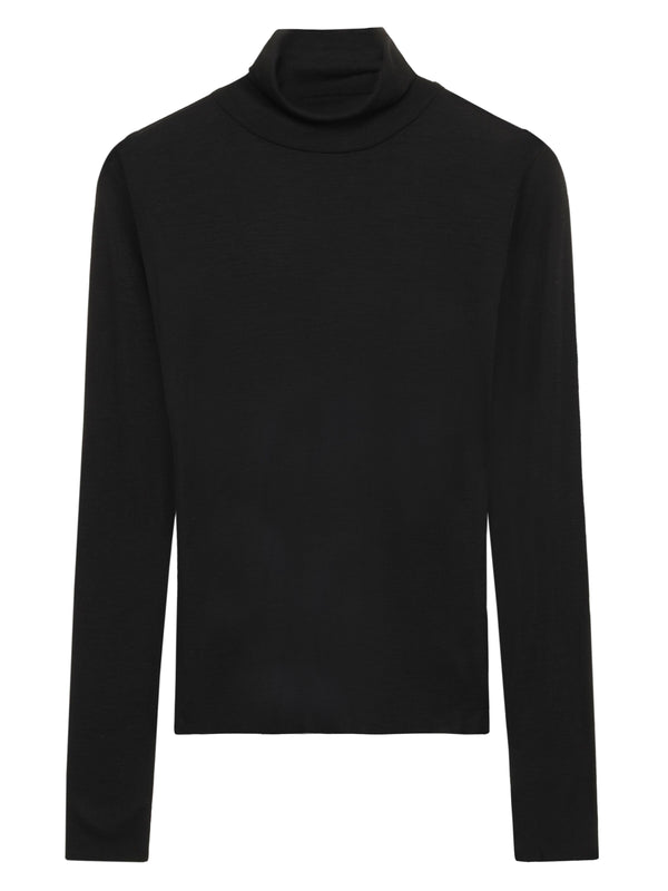 KnowledgeCotton Apparel - WMN Merino rib long sleeve roll-neck Long Sleeves 1300 Black Jet