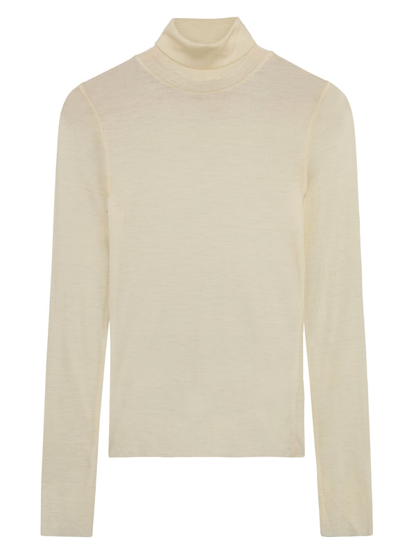 KnowledgeCotton Apparel - WMN Merino rib long sleeve roll-neck Long Sleeves 1387 Egret