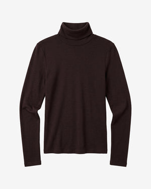KnowledgeCotton Apparel - WMN Merino rib long sleeve roll-neck Long Sleeves 1487 Chocolate Torte