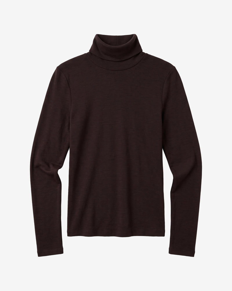 KnowledgeCotton Apparel - WMN Merino rib long sleeve roll-neck Long Sleeves 1487 Chocolate Torte