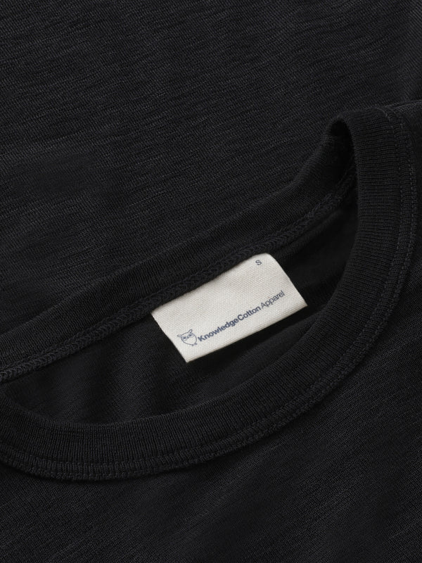 KnowledgeCotton Apparel - WMN Merino rib long sleeve t-shirt Long Sleeves 1300 Black Jet