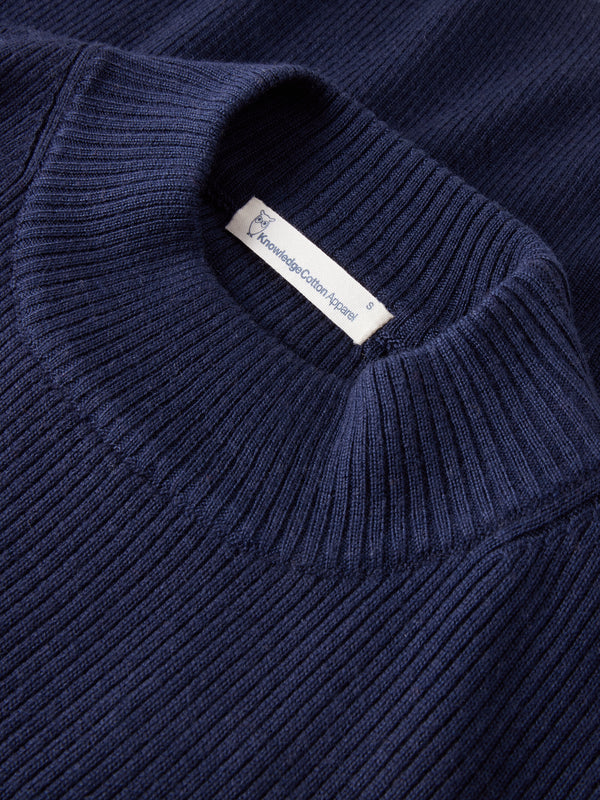 KnowledgeCotton Apparel - WMN Merino rib mock neck long sleeve t-shirt Knits 1001 Total Eclipse